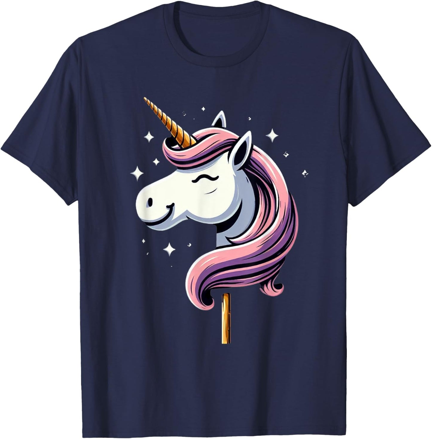 Unicorn Riding Stick Horse Boys Girls Men Women Kids Adults T-Shirt - T-Shirt | Navy