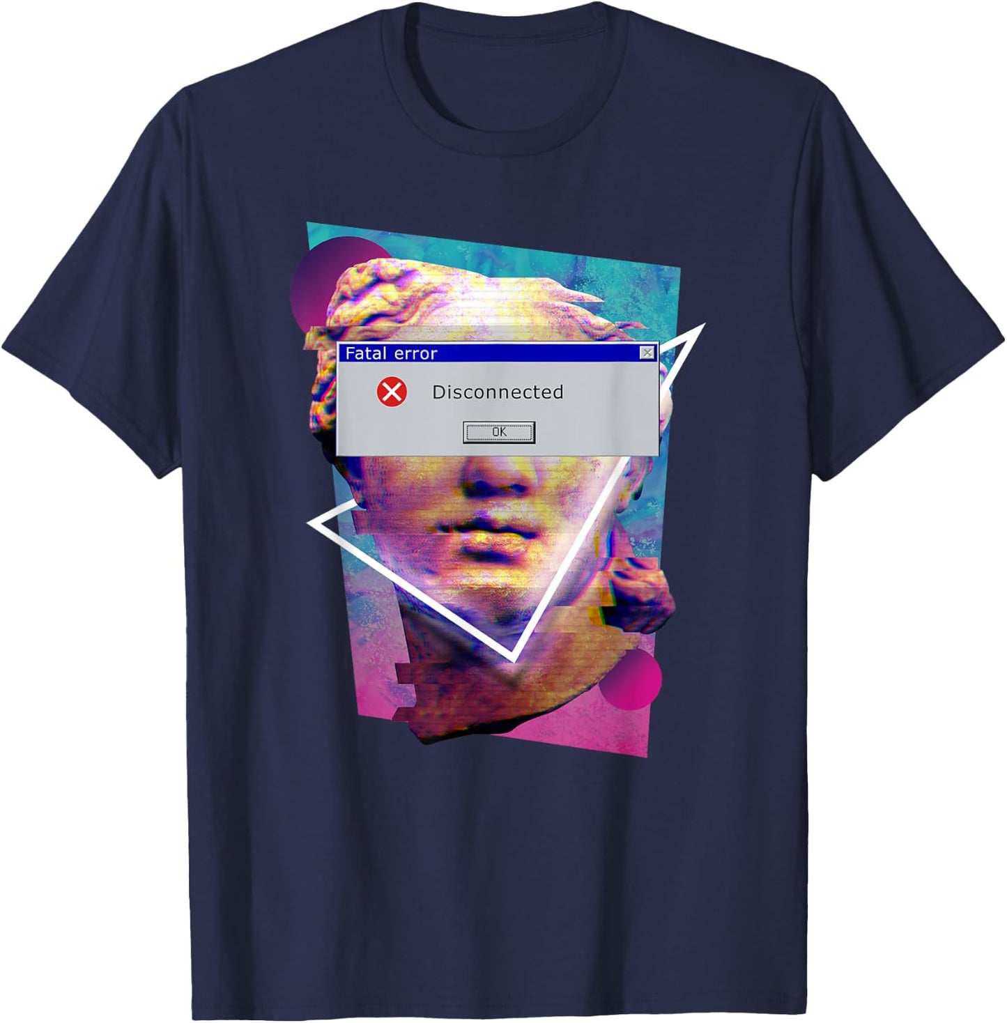 Fatal Error Disconnected Glitch Statue Vaporwave Retro 80s T-Shirt - T-Shirt | Navy
