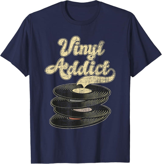 Vinyl Addict - Vintage Music Record Collector Vinyl Records T-Shirt - T-Shirt | Navy