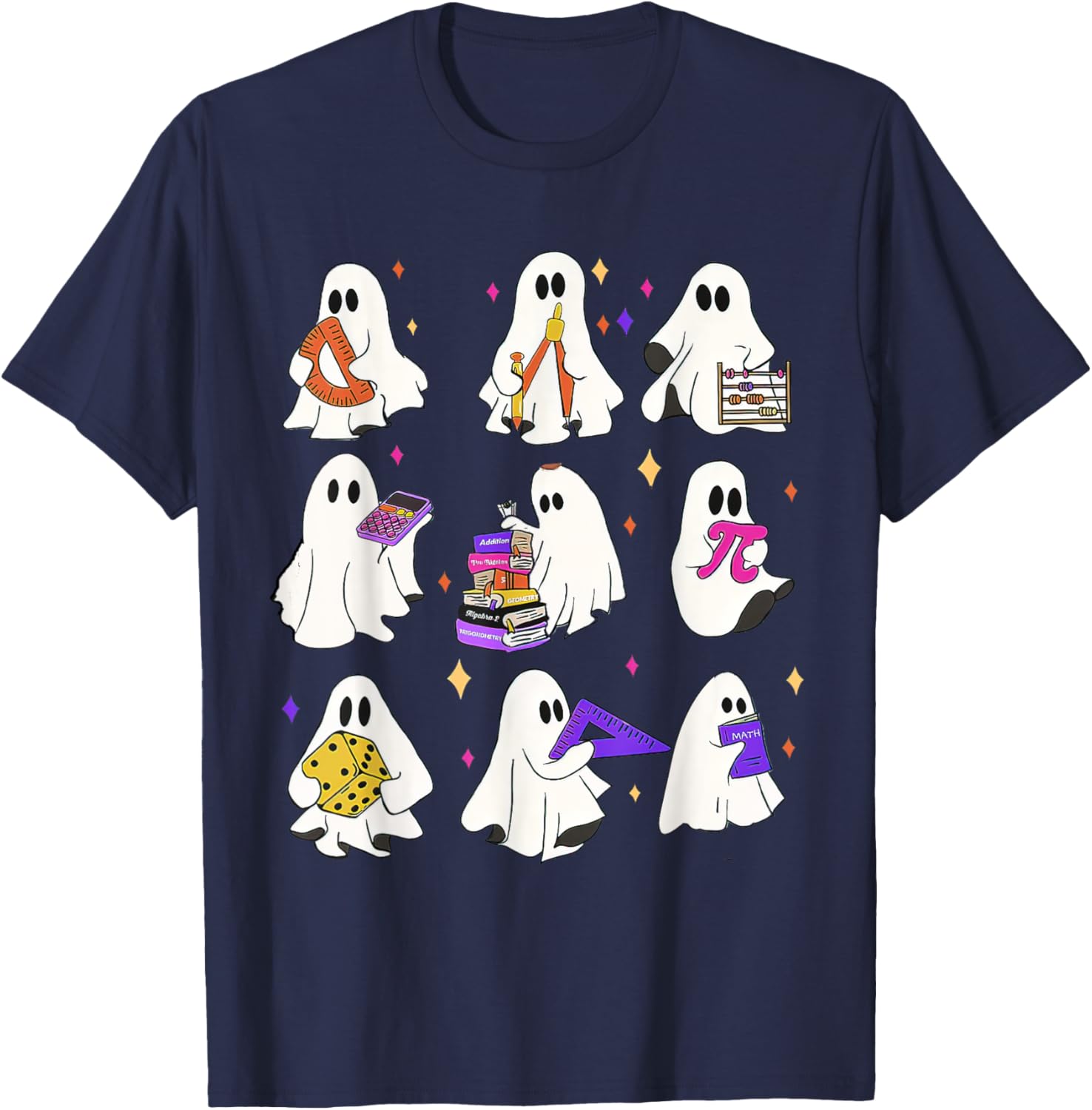 Halloween Math Teacher, Ghost Math Teacher, Back To School T-Shirt - T-Shirt | Navy