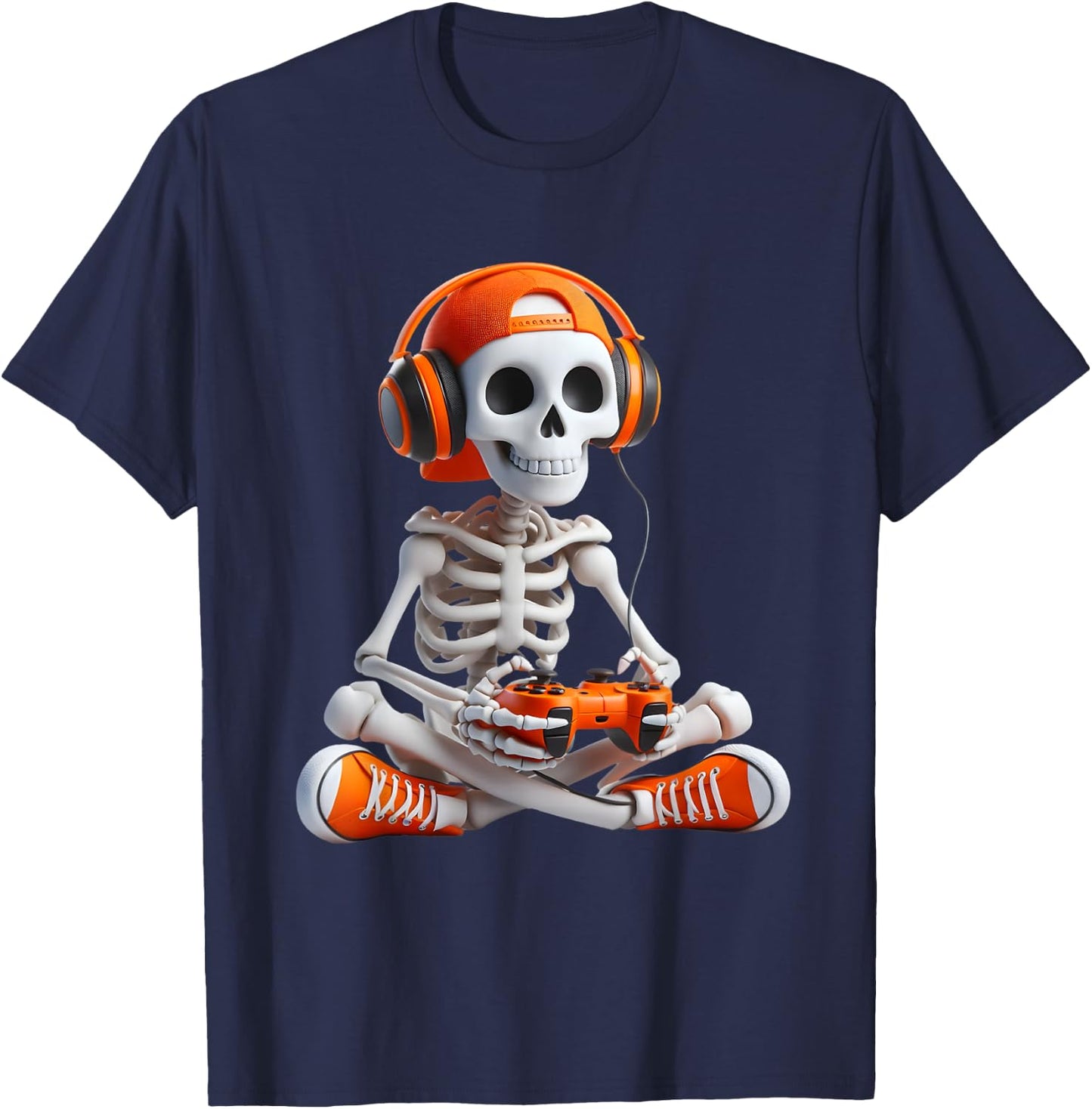 Gaming Skeleton Halloween Gamer Video Games Boys Men Kids T-Shirt - T-Shirt | Navy