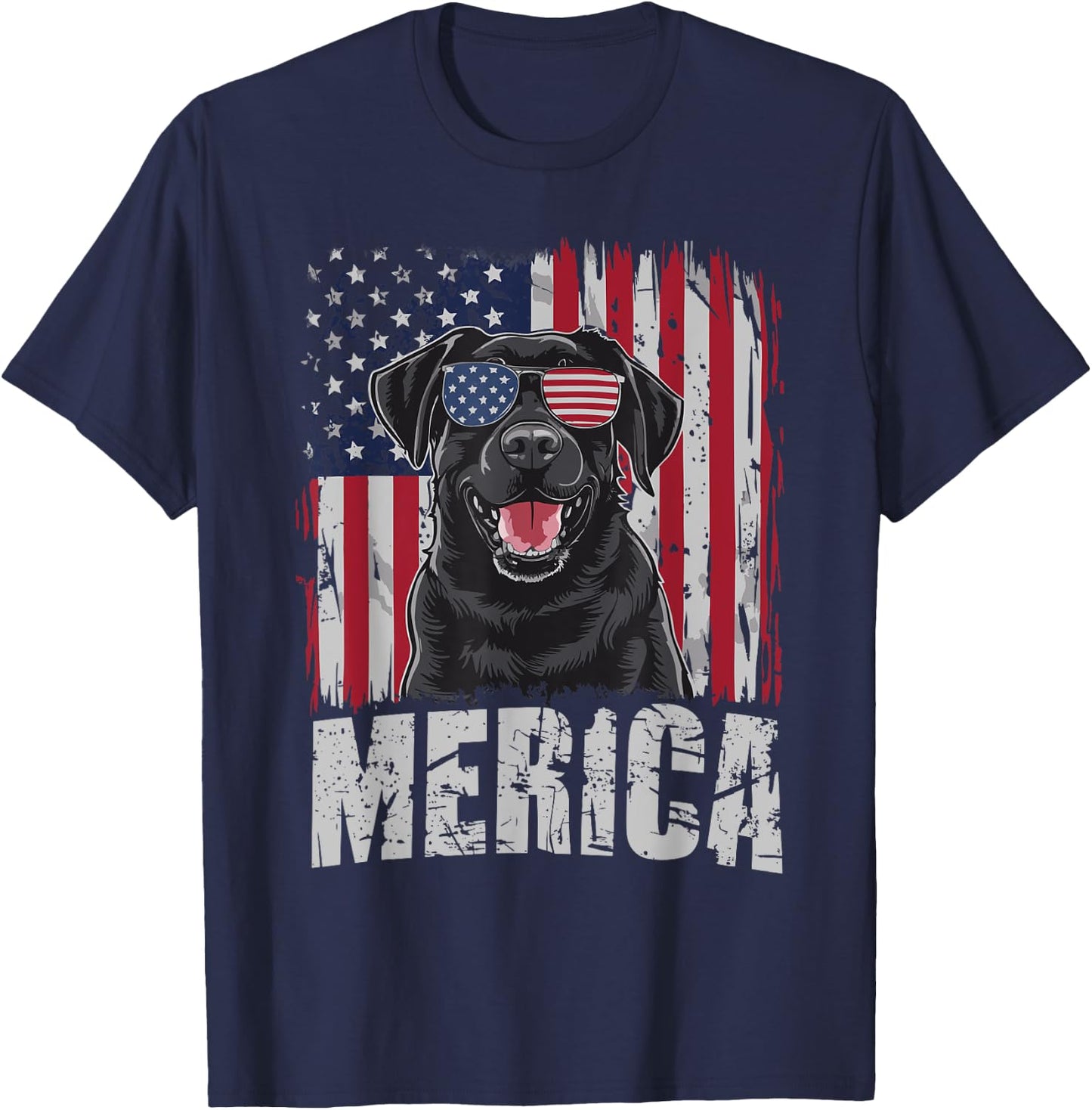 Black Labrador Retriever 4th Of July Merica USA Flag Men T-Shirt - T-Shirt | Navy