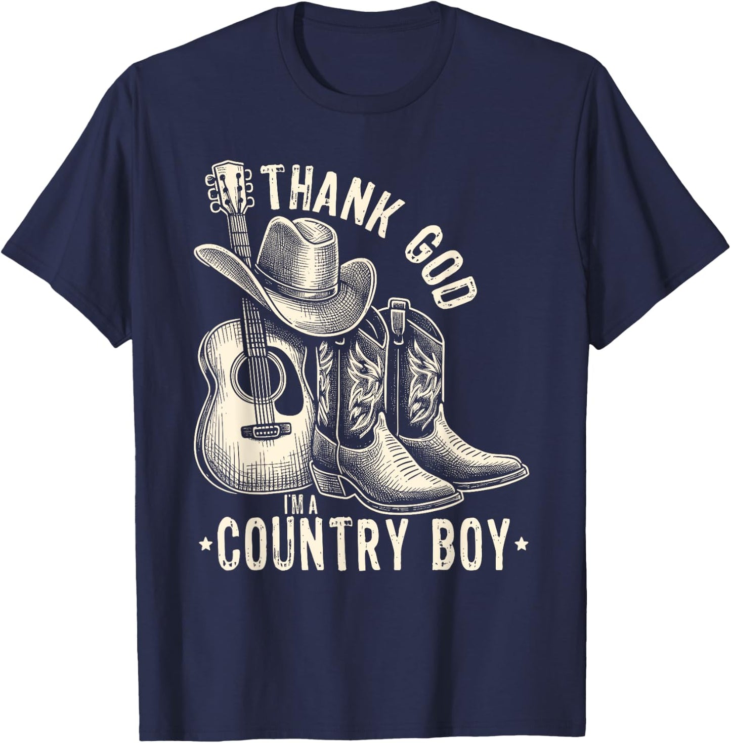 Thank God I'm A Country Music Boy Cowboy Western Retro T-Shirt - T-Shirt | Navy