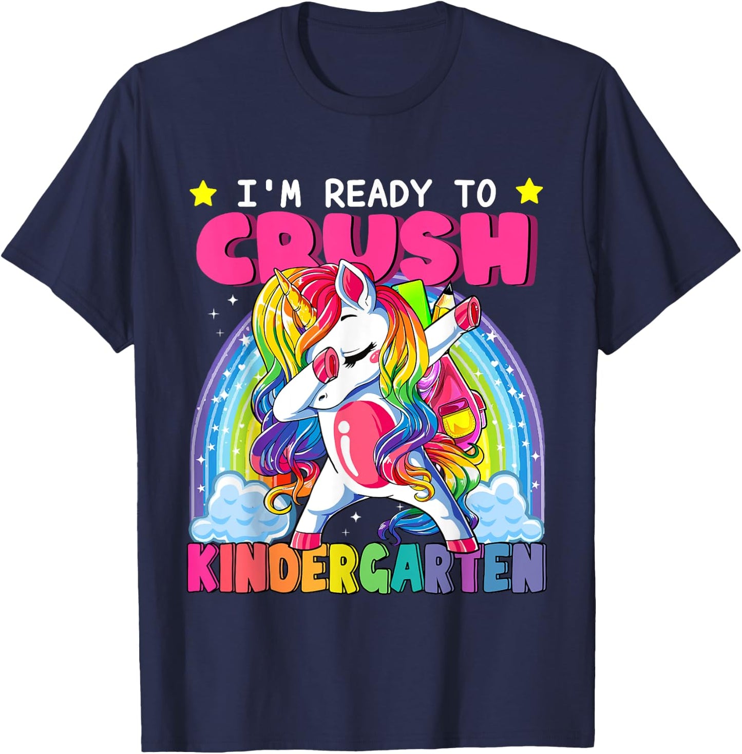 Back To School Unicorn I'm Ready To Crush Kindergarten Kid T-Shirt - T-Shirt | Navy