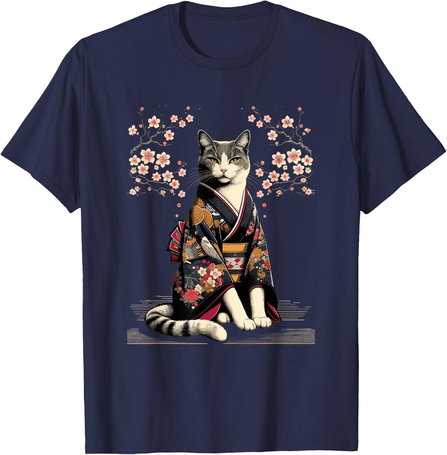 Kawaii Cat Anime Japanese Retro Men Women Kids Funny Cat T-Shirt - T-Shirt | Navy