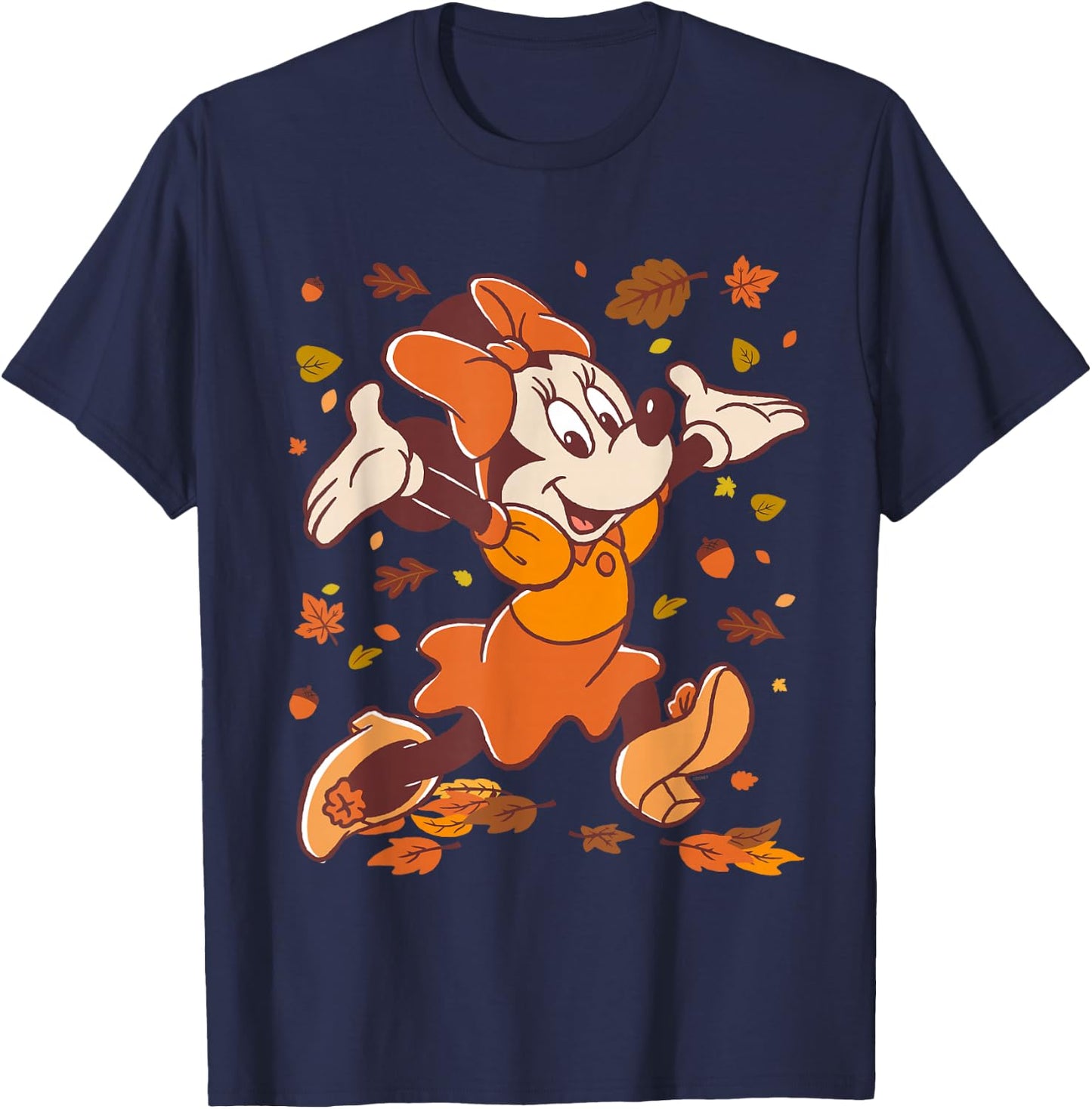 Disney Minnie Mouse Strolling Through Autumn Leaves Fall T-Shirt - T-Shirt | Navy