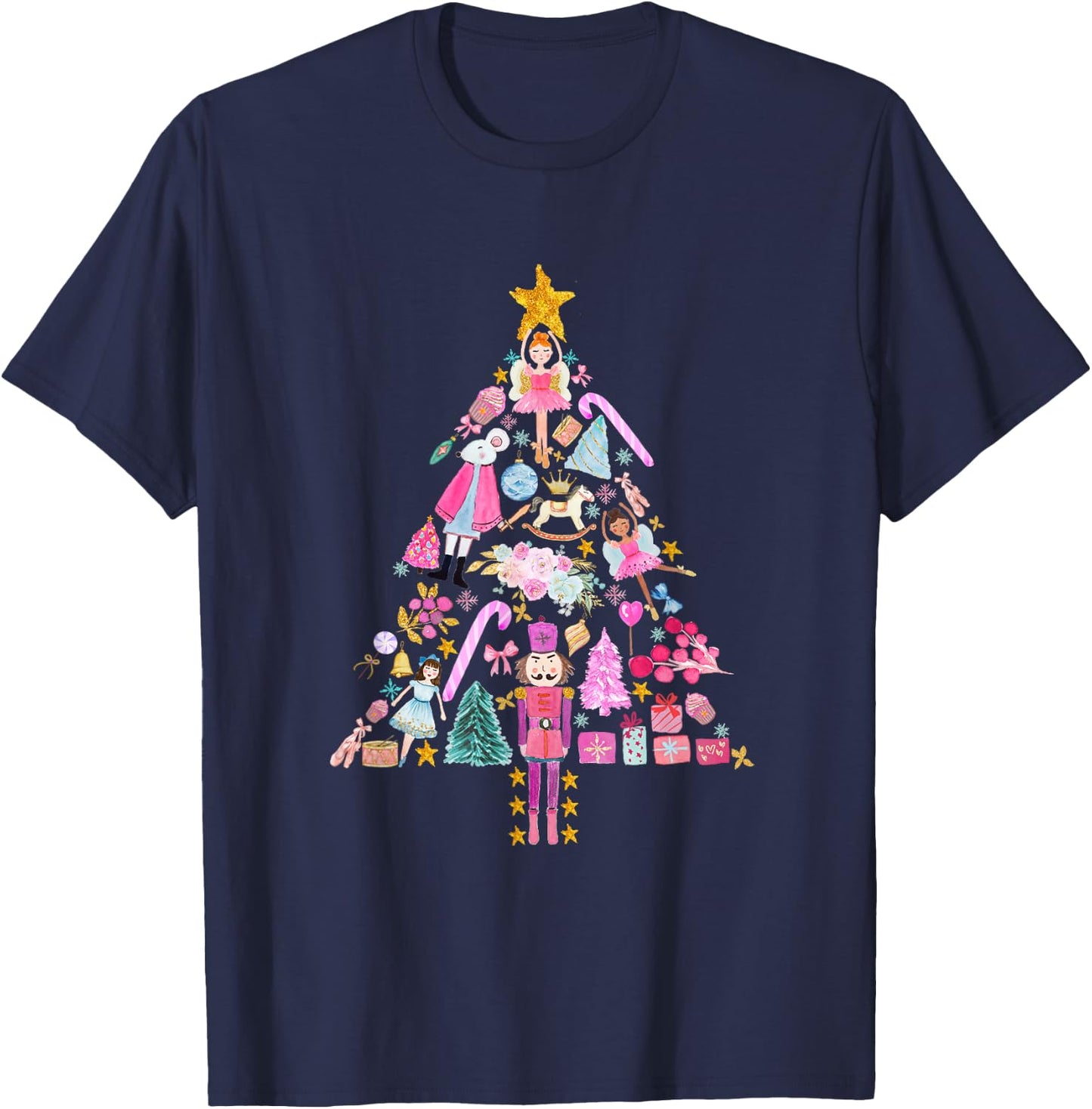 Funny Nutcracker Ballet Sugar Plum Fairy Girl Christmas Tree T-Shirt - T-Shirt | Navy