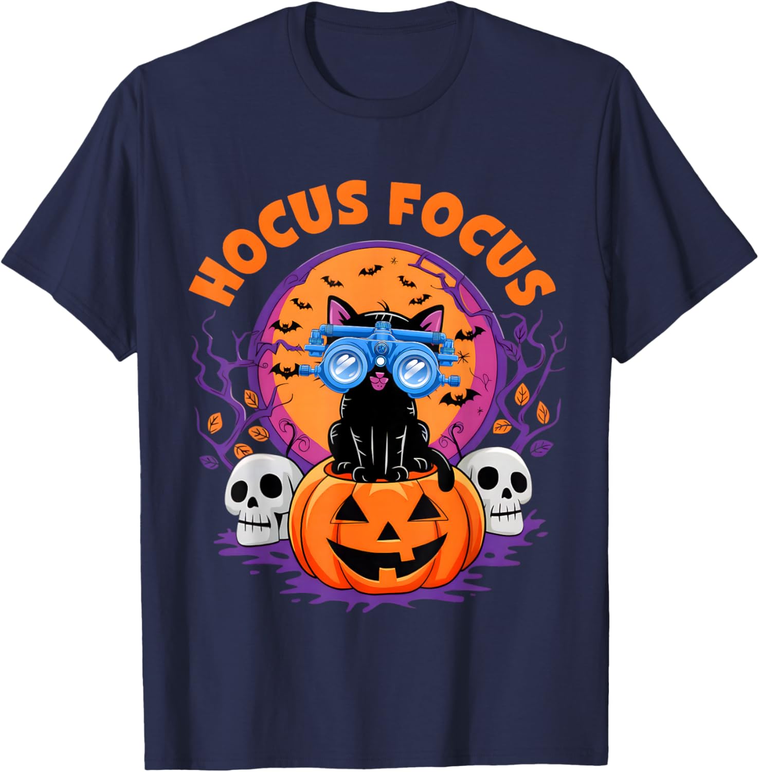 Hocus Focus Optometry Halloween Shirt Eye Doctor Cat T-Shirt - T-Shirt | Navy