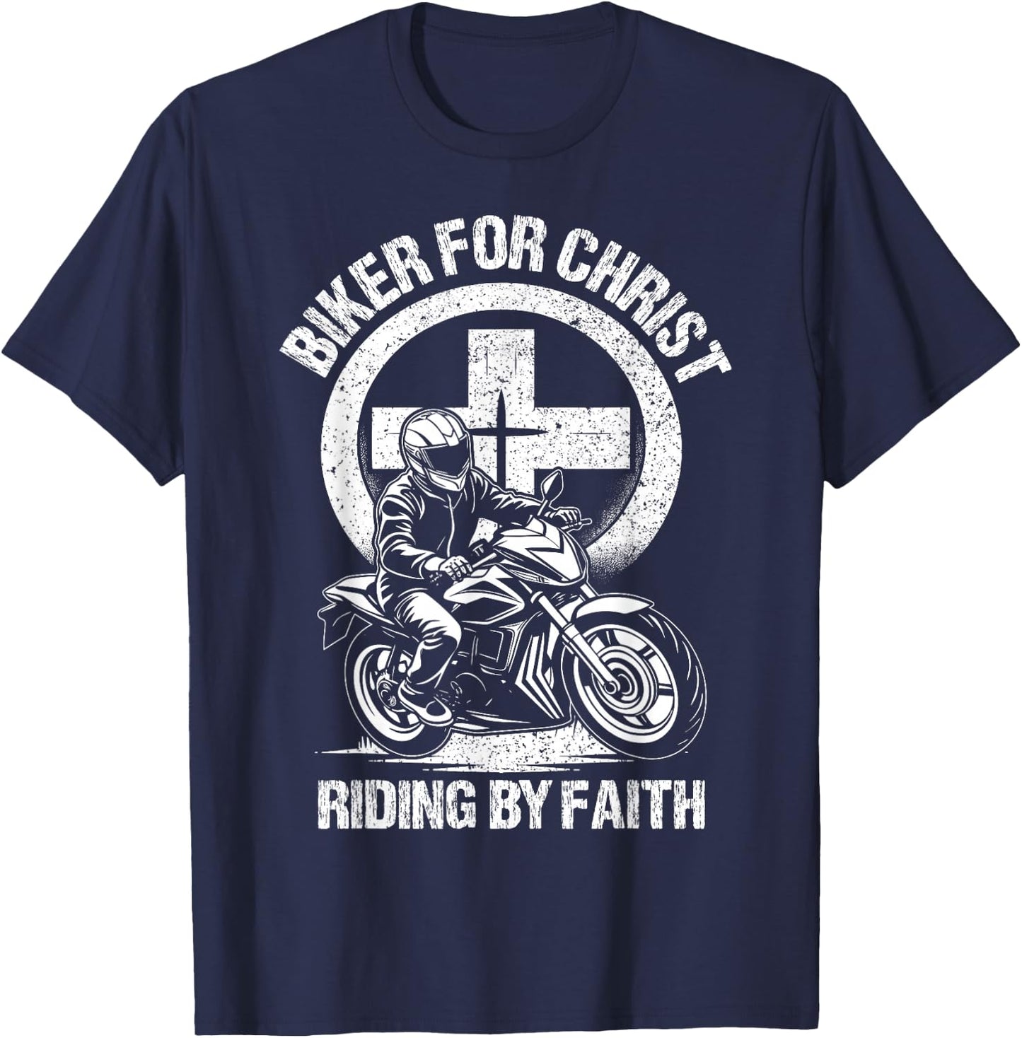 Biker For Christ Riding By Faith T-Shirt - T-Shirt | Navy
