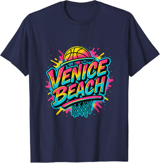 Venice Beach Streetball 90s Style Graffiti Basketball Graphi T-Shirt - T-Shirt | Navy