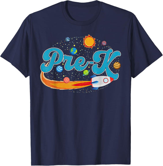 Pre K Teacher Outer Space System Planets Kindergarten T-Shirt - T-Shirt | Navy
