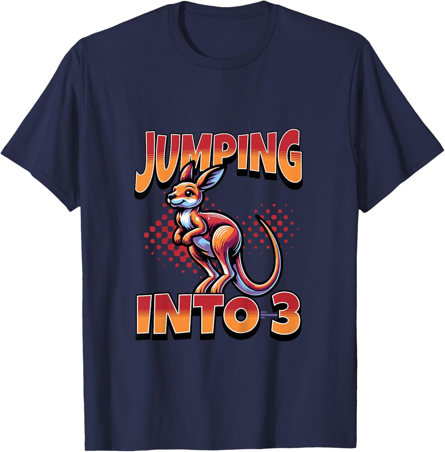 Kangaroo Jumping Into 3 Year Old 3rd Birthday Boy Girl T-Shirt - T-Shirt | Navy