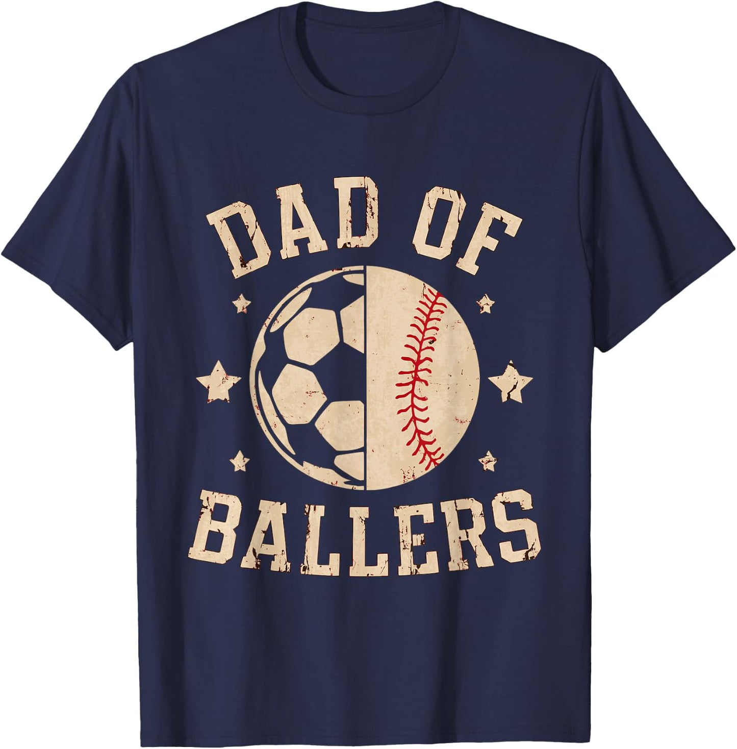 Dad Of Ballers Baseball Soccer Ball Fathers Day coach T-Shirt - T-Shirt | Navy