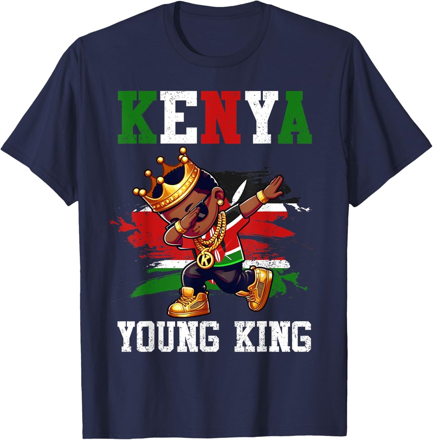 Kenya Young King Kenyan Boy African Proud Kenyan Flag T-Shirt - T-Shirt | Navy