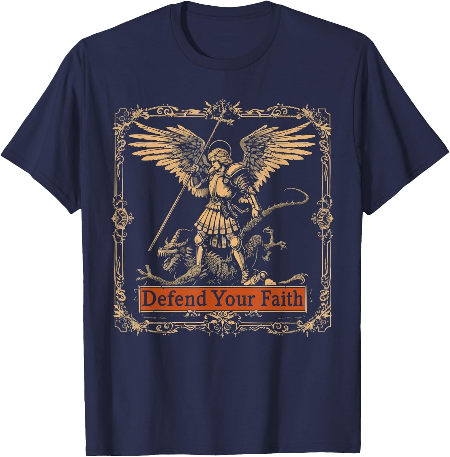 Archangel Catholic Religion Christianity Guardian Angel T-Shirt - T-Shirt | Navy