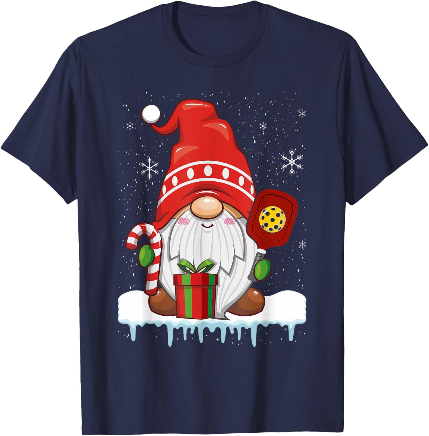 Christmas Gnome With Candy Cane & Pickleball T-Shirt - T-Shirt | Navy