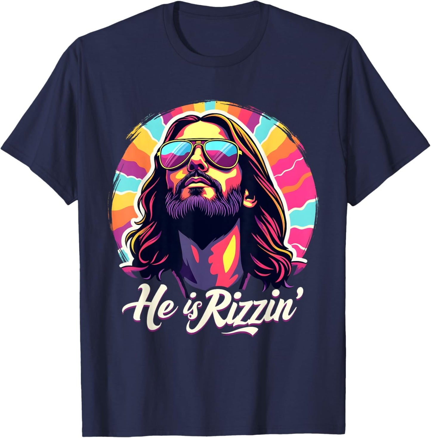 Retro Vintage Jesus Christian He Is Rizzin' Jesus Is Rizzen T-Shirt - T-Shirt | Navy