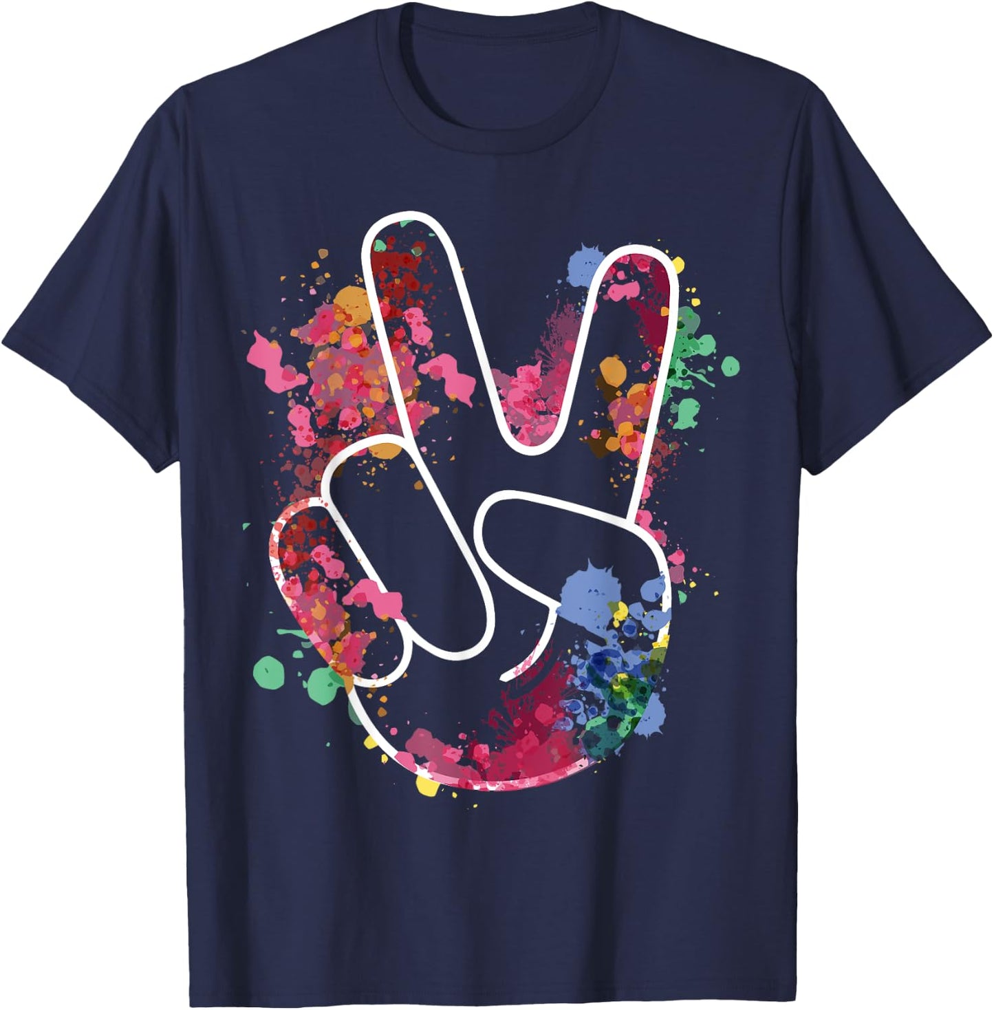 Peace Hand Tie Dye Finger Freedom Hippie Flower Child T-Shirt - T-Shirt | Navy