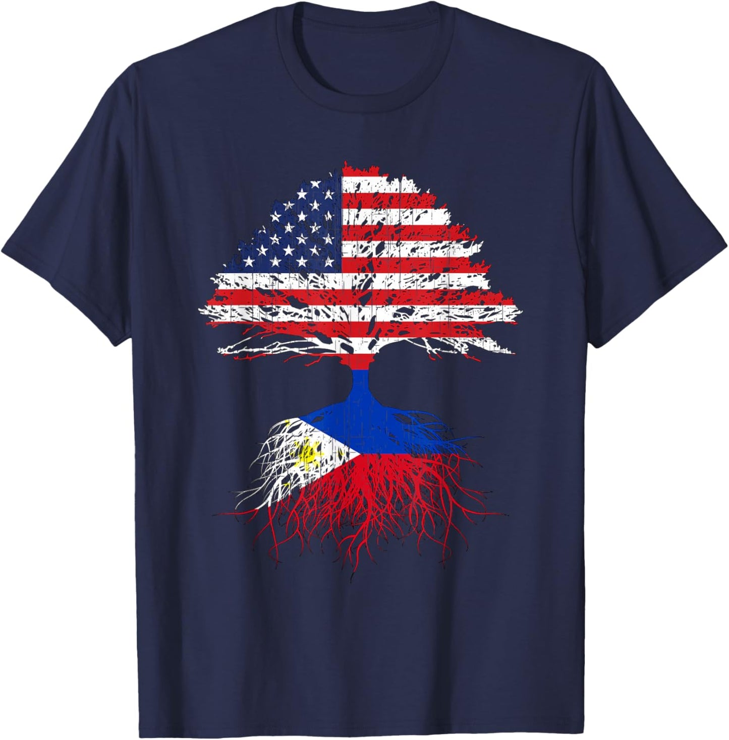 Filipino Roots American Grown Philippines Flag Shirt Gift T-Shirt - T-Shirt | Navy