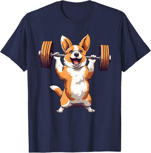Corgi Dog Powerlifting Weightlifting Gym Workout T-Shirt - T-Shirt | Navy