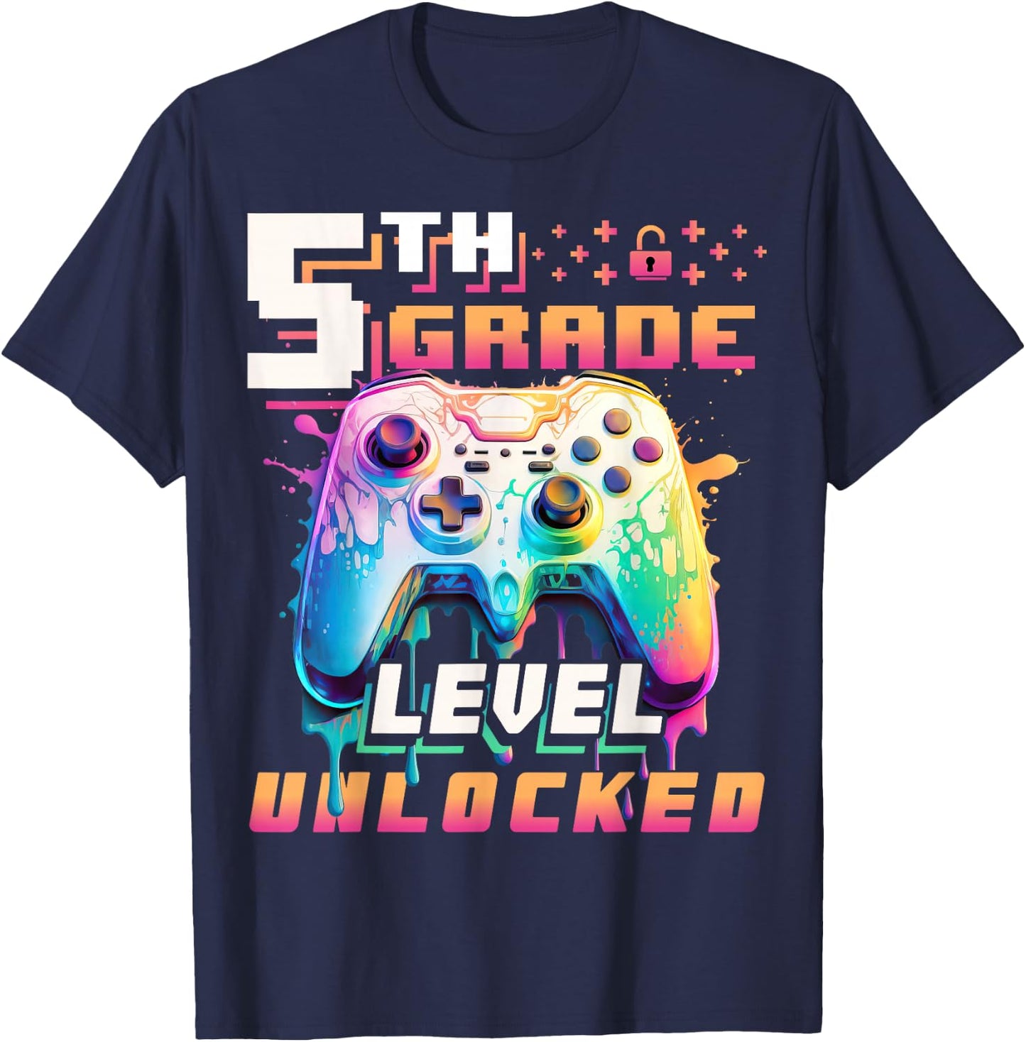 Back to School 5th Grade Boys Gamer First Day School Level T-Shirt - T-Shirt | Navy