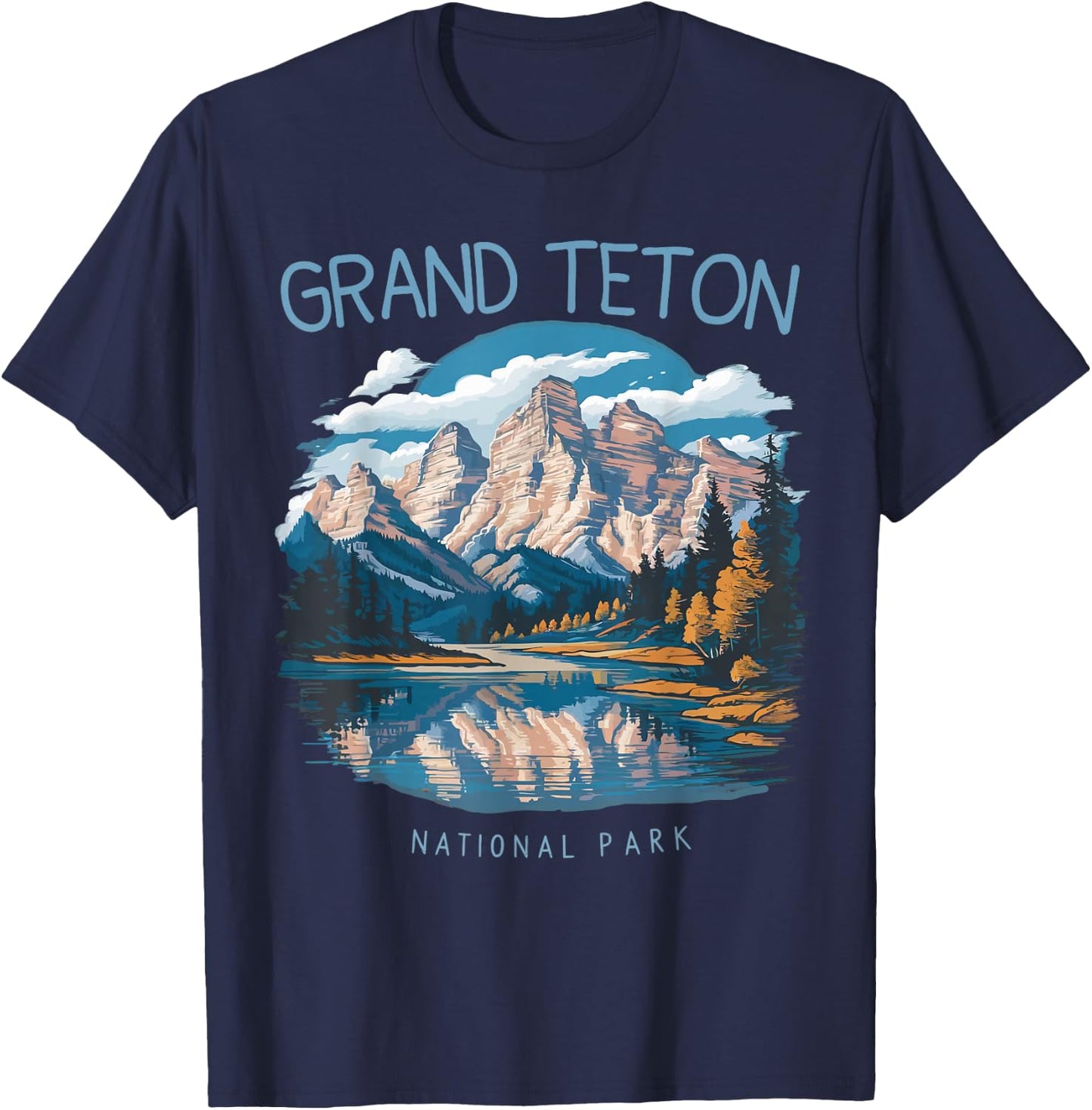 Retro Grand Teton Jenny Lake National Park Vintage Men Women T-Shirt - T-Shirt | Navy