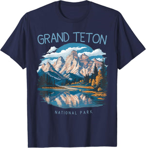 Retro Grand Teton Jenny Lake National Park Vintage Men Women T-Shirt - T-Shirt | Navy