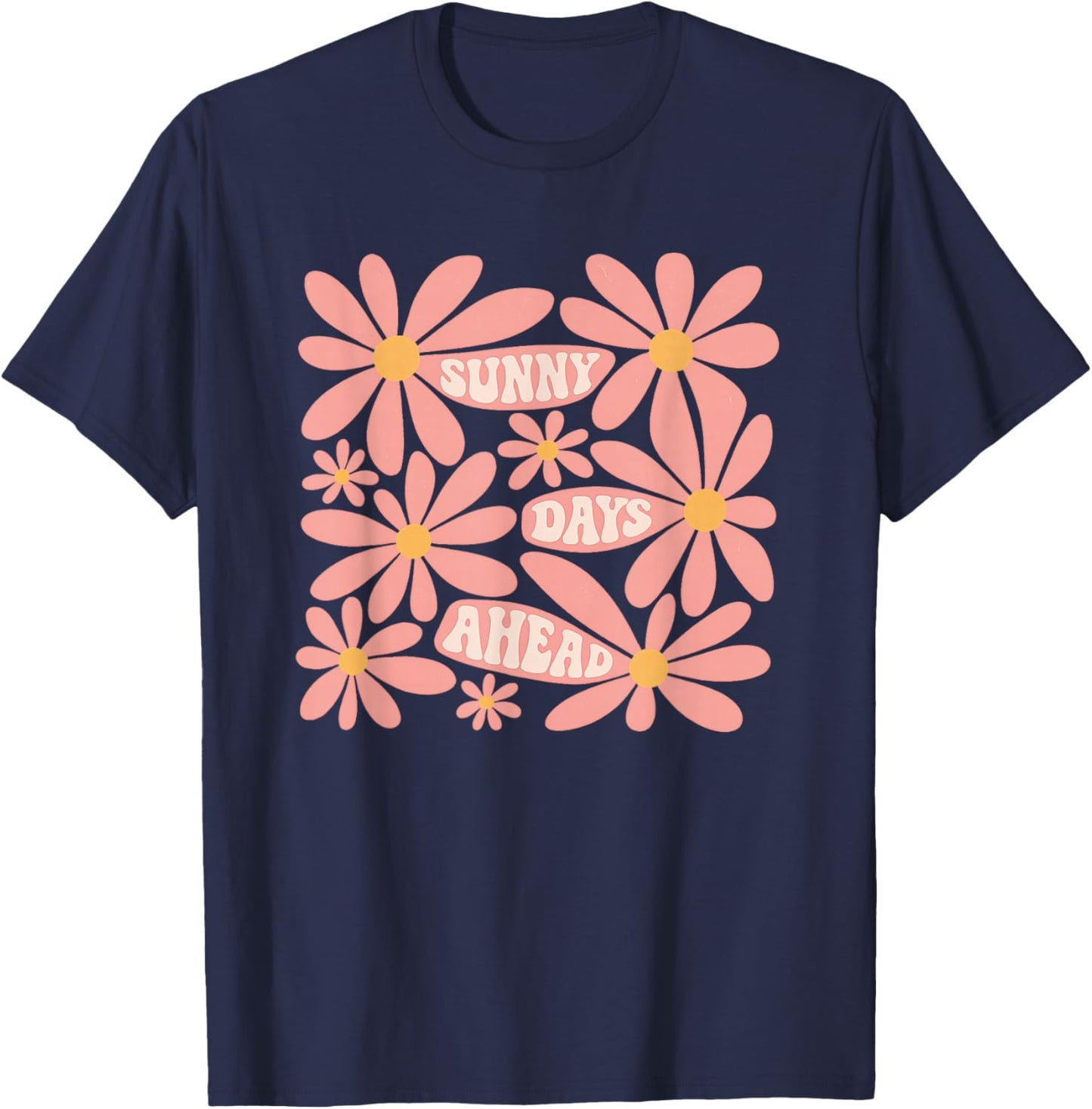 Retro Sunny Day Ahead Summer Floral Women's Casual Wear T-Shirt - T-Shirt | Navy
