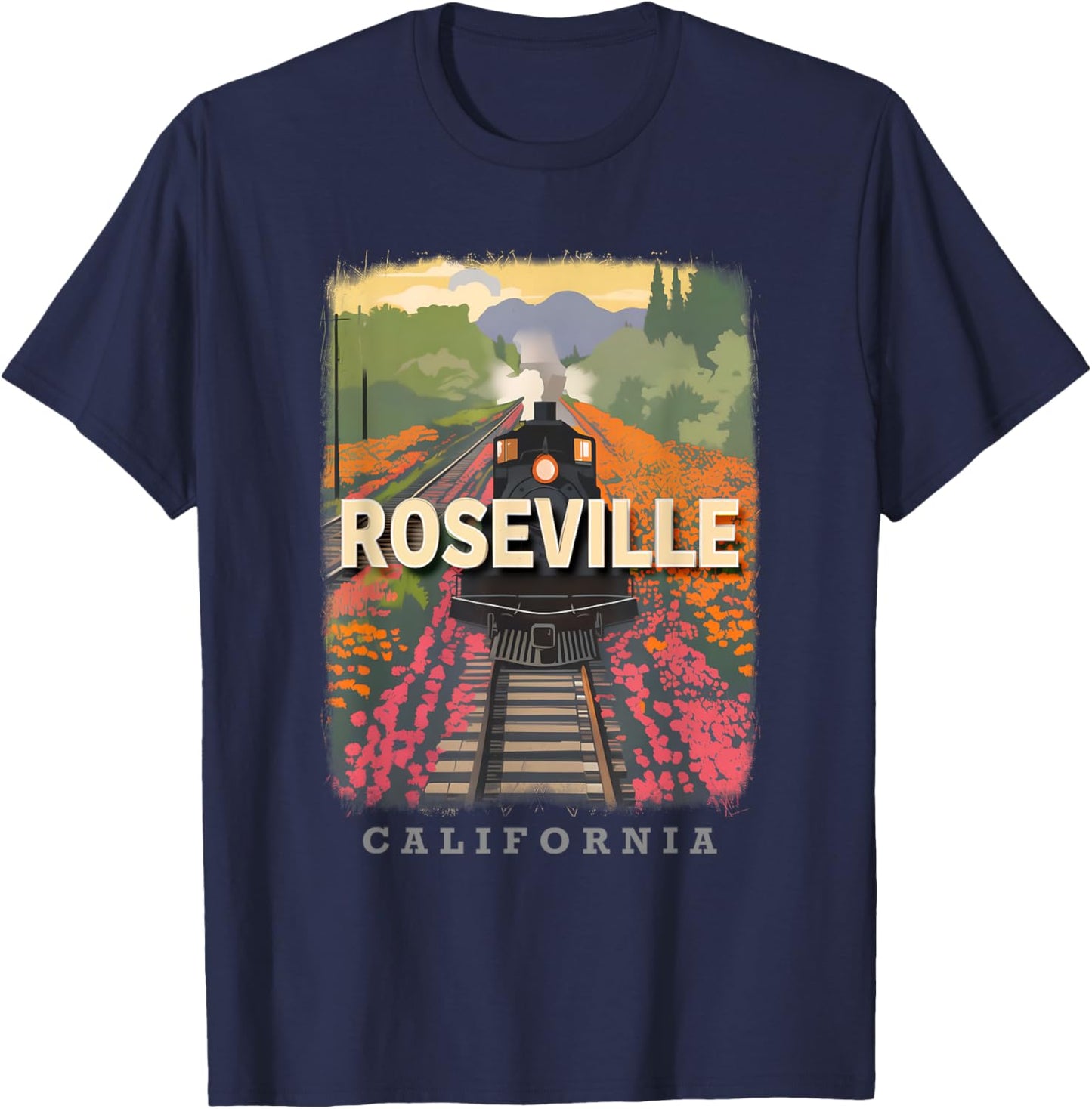 Roseville California CA Historic Railroads SD234 T-Shirt - T-Shirt | Navy