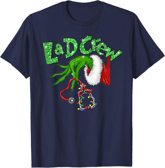 L & D Crew Nurse Merry Christmas Stethoscope Xmas Pajamas T-Shirt - T-Shirt | Navy