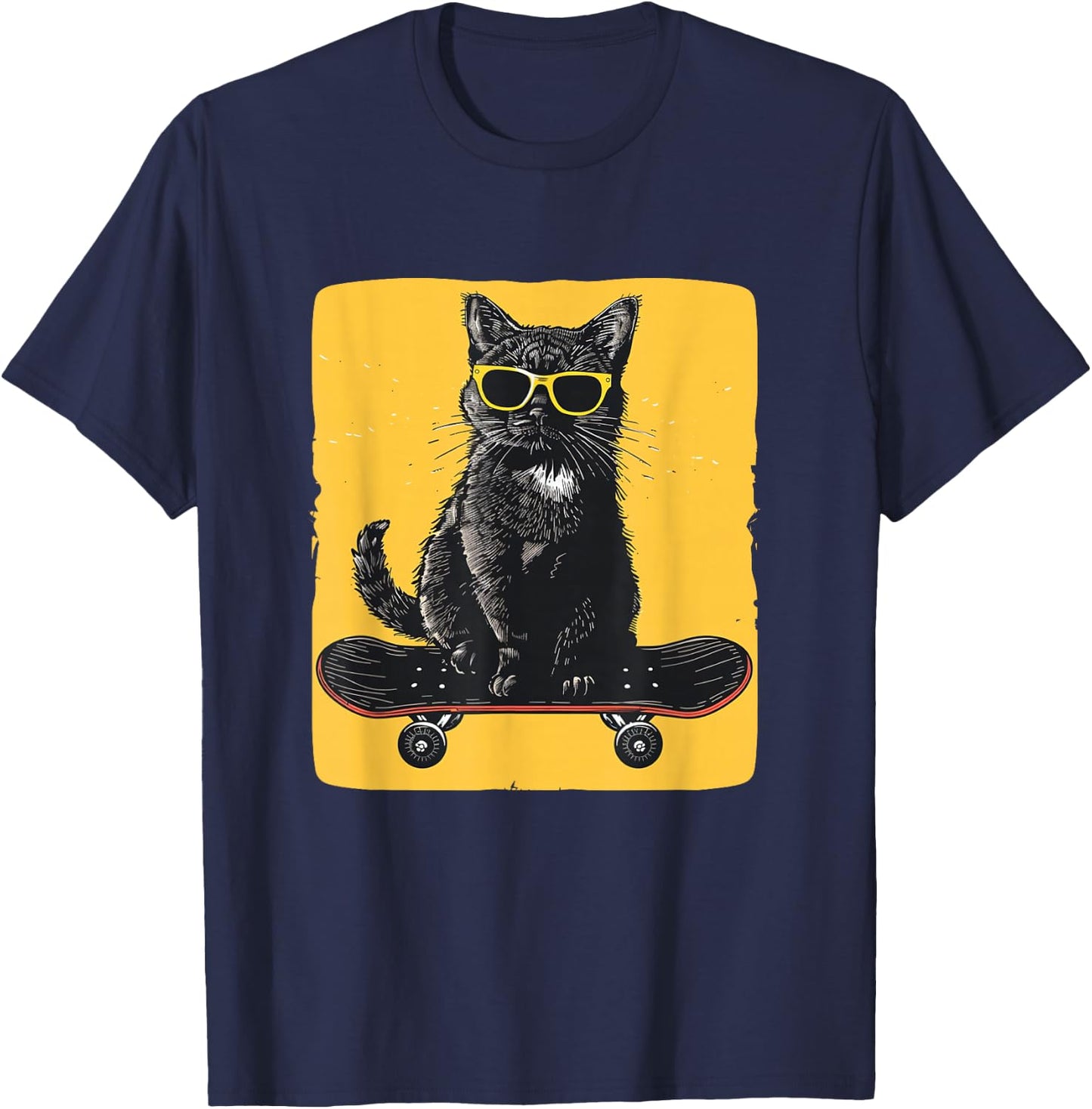 Cool Sunglasses Cat on a Skateboard for a Trendy Ride T-Shirt - T-Shirt | Navy