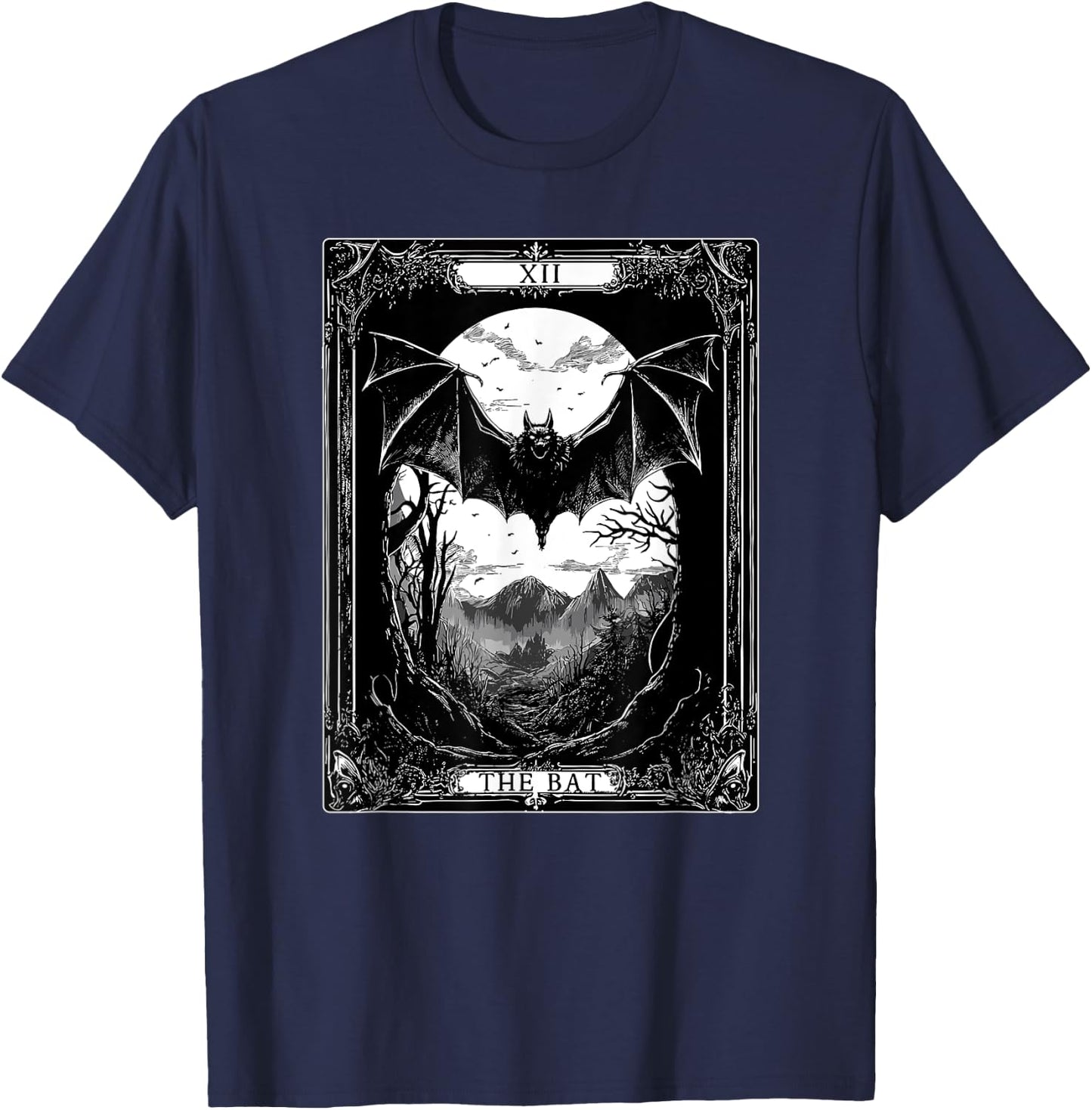 The Bat Tarot Card Vintage Gothic Halloween T-Shirt - T-Shirt | Navy