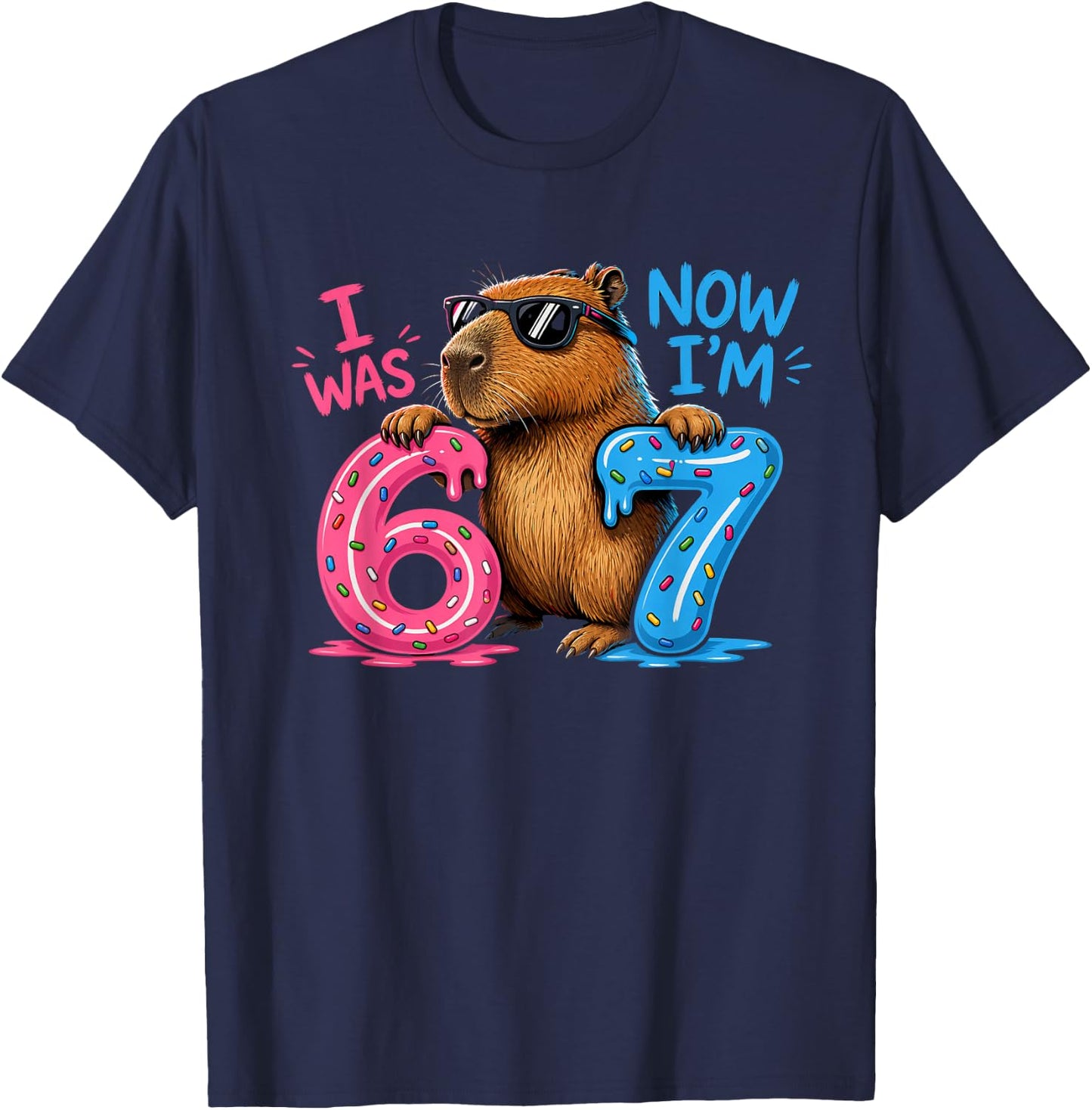 I was 6 Now I'm 7 7th Birthday 6 7 Birthday Boys Capybara T-Shirt - T-Shirt | Navy