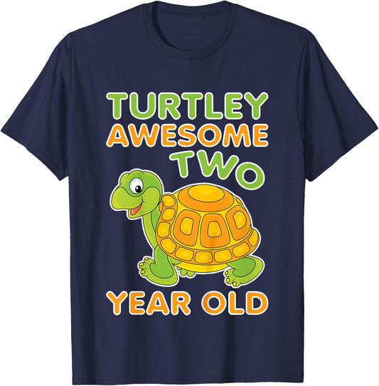 Turtley Awesome Two Year Old Kids 2nd Birthday Turtle T-Shirt - T-Shirt | Navy