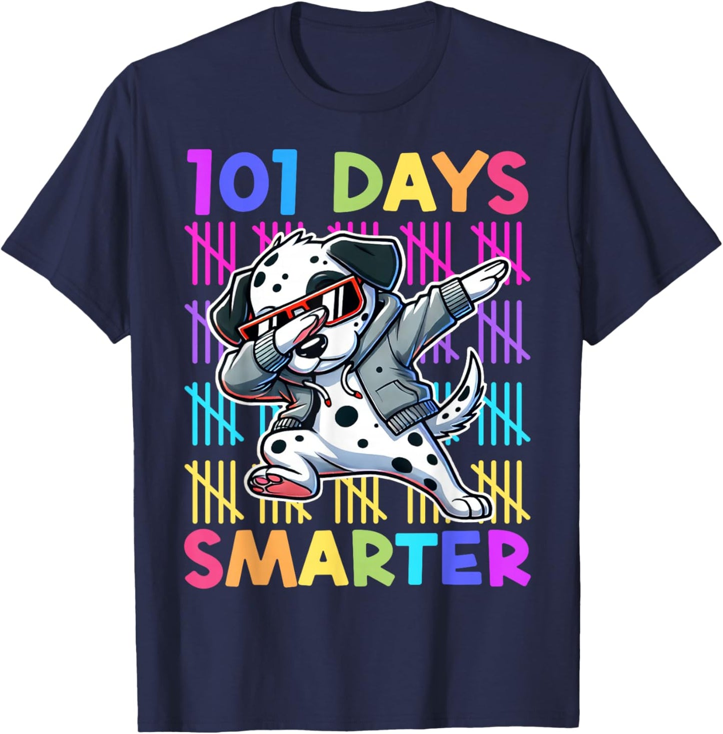 101 Days of School Dabbing Dog Cute 100 Days Smarter Student T-Shirt - T-Shirt | Navy