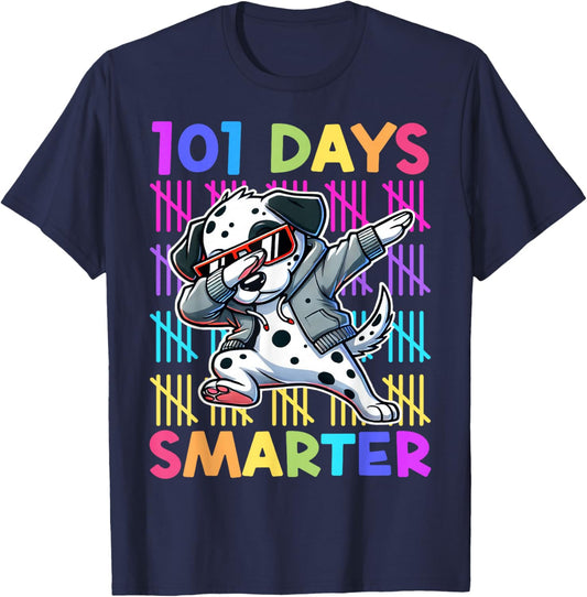 101 Days of School Dabbing Dog Cute 100 Days Smarter Student T-Shirt - T-Shirt | Navy