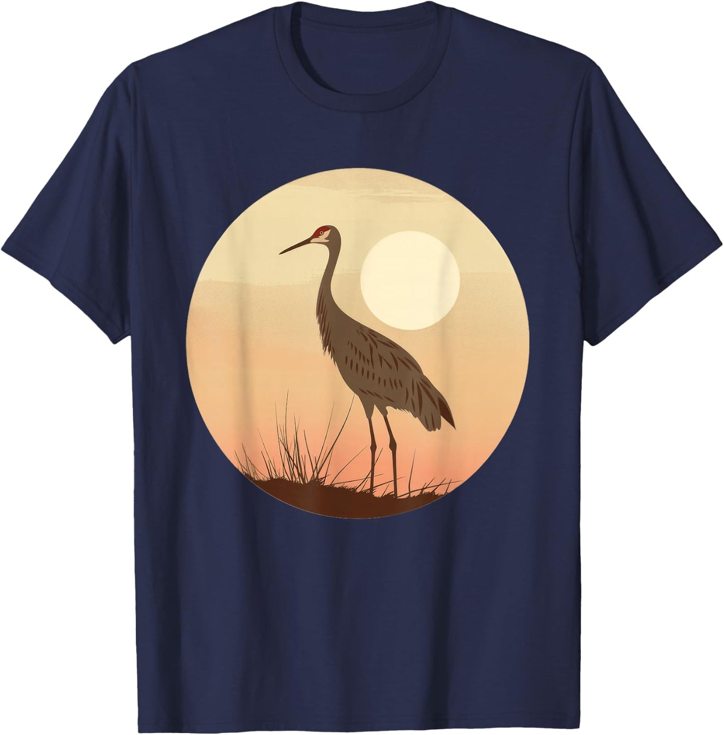 Sandhill Crane Vintage Sunset T-Shirt - T-Shirt | Navy