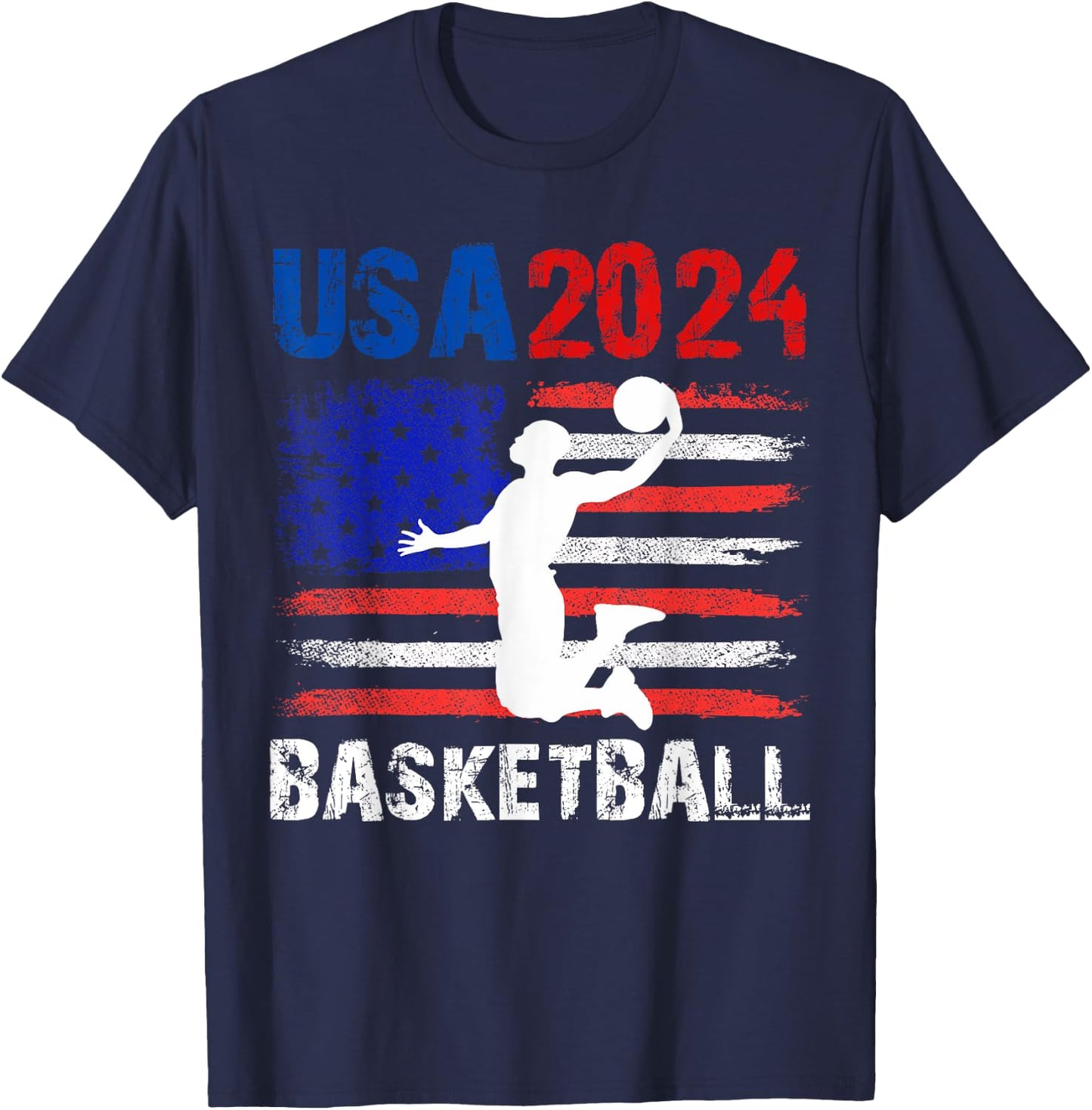 Basketball 2024 USA American Flag Design 4th Of July T-Shirt - T-Shirt | Navy