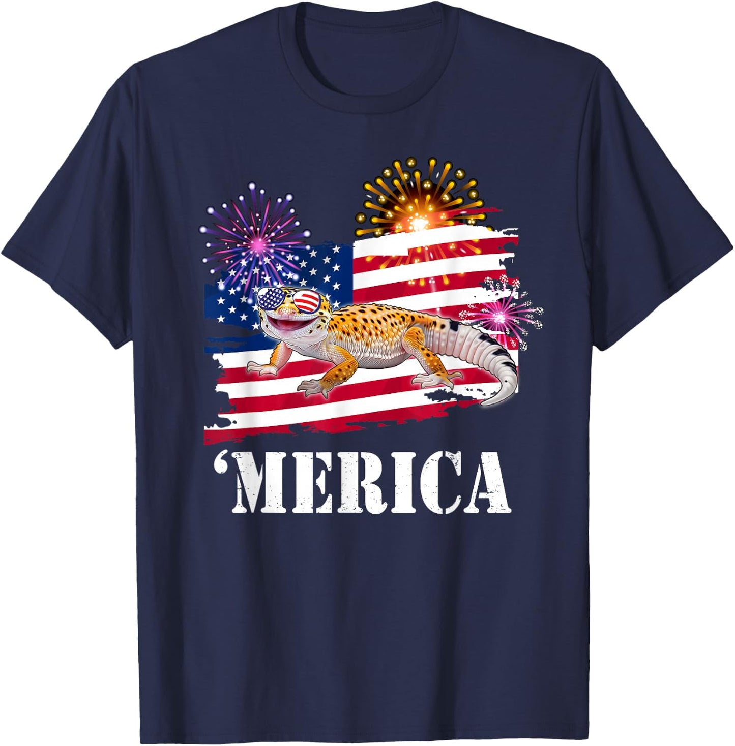 Reptile Happy USA Flag 4th 'Merica Leopard Gecko Lover Kids Men T-Shirt - T-Shirt | Navy