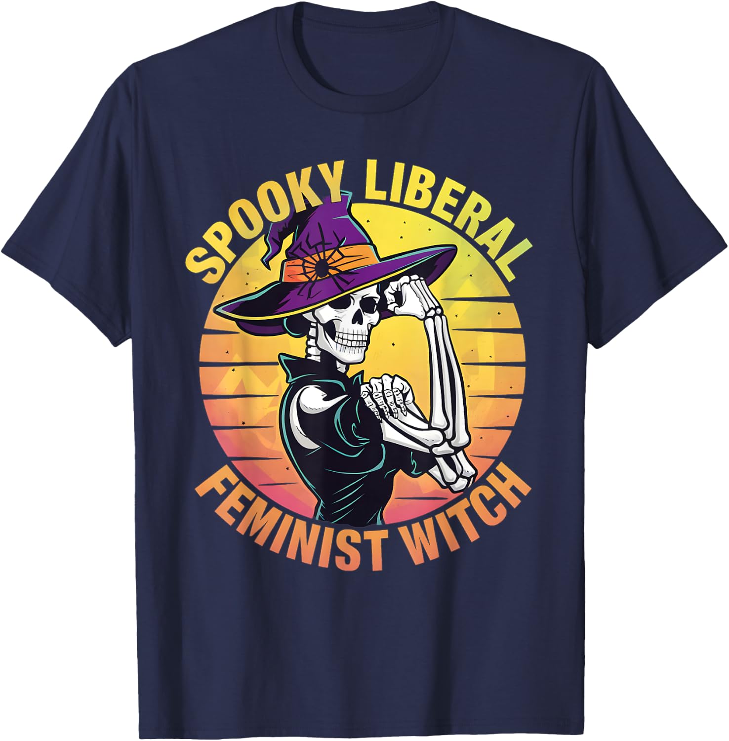 Halloween Skeleton Spooky Liberal Feminist Witch T-Shirt - T-Shirt | Navy