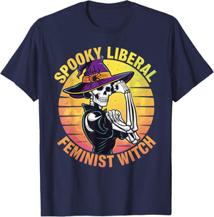 Halloween Skeleton Spooky Liberal Feminist Witch T-Shirt - T-Shirt | Navy