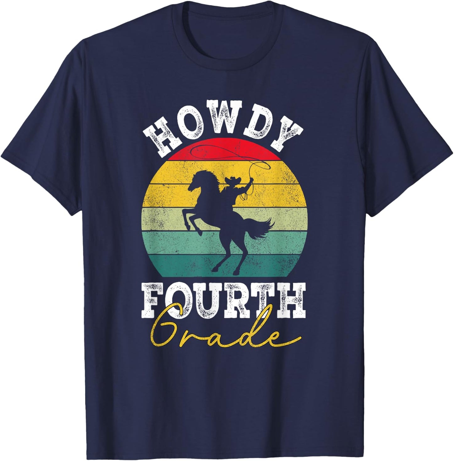Howdy 4th Grade Cowboy Western Back To School Fourth Grade T-Shirt - T-Shirt | Navy