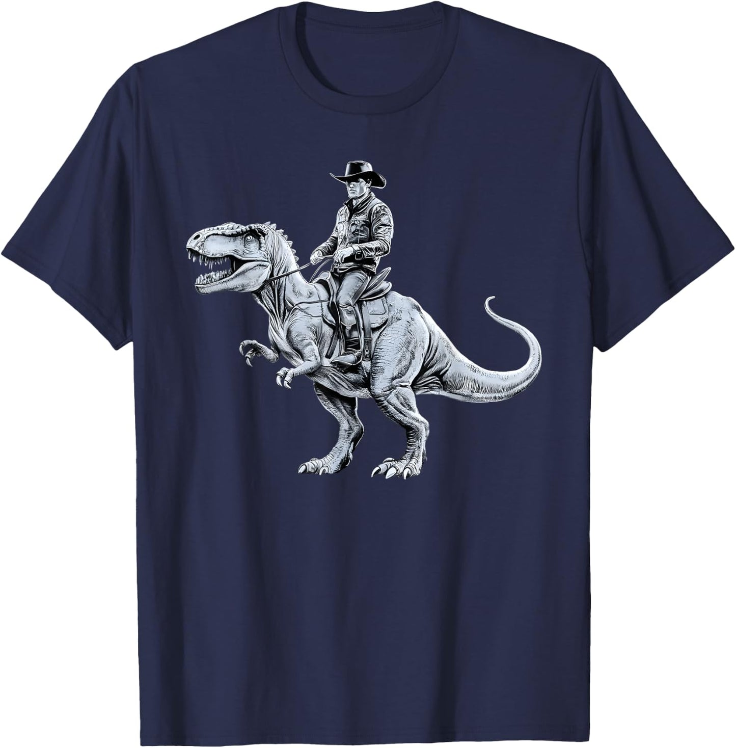 Dinosaur Funny Cowboy Cowgirl Western Country Graphic art T-Shirt - T-Shirt | Navy