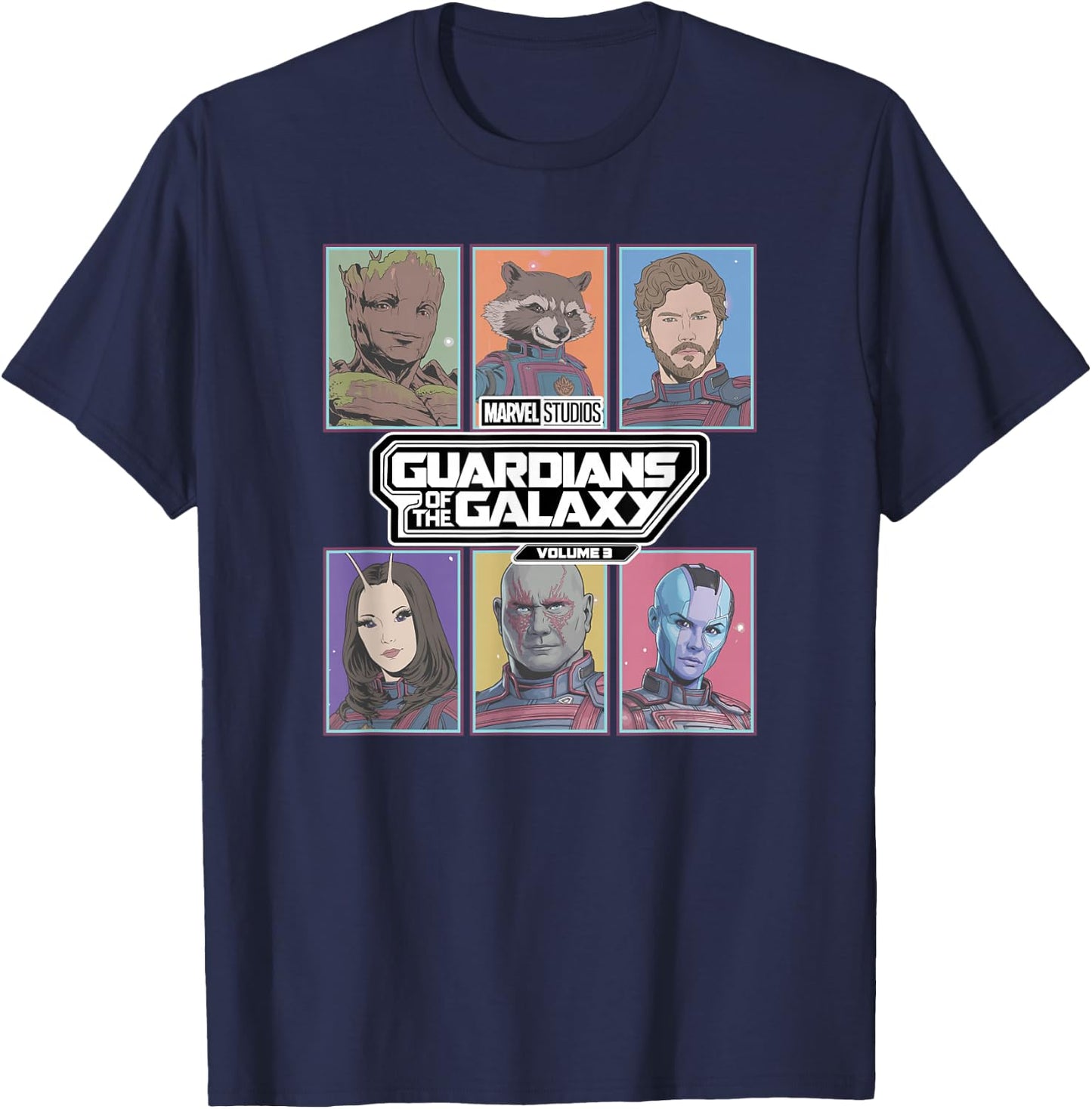 Marvel Guardians of The Galaxy Vol. 3 Retro Trading Cards T-Shirt - T-Shirt | Navy