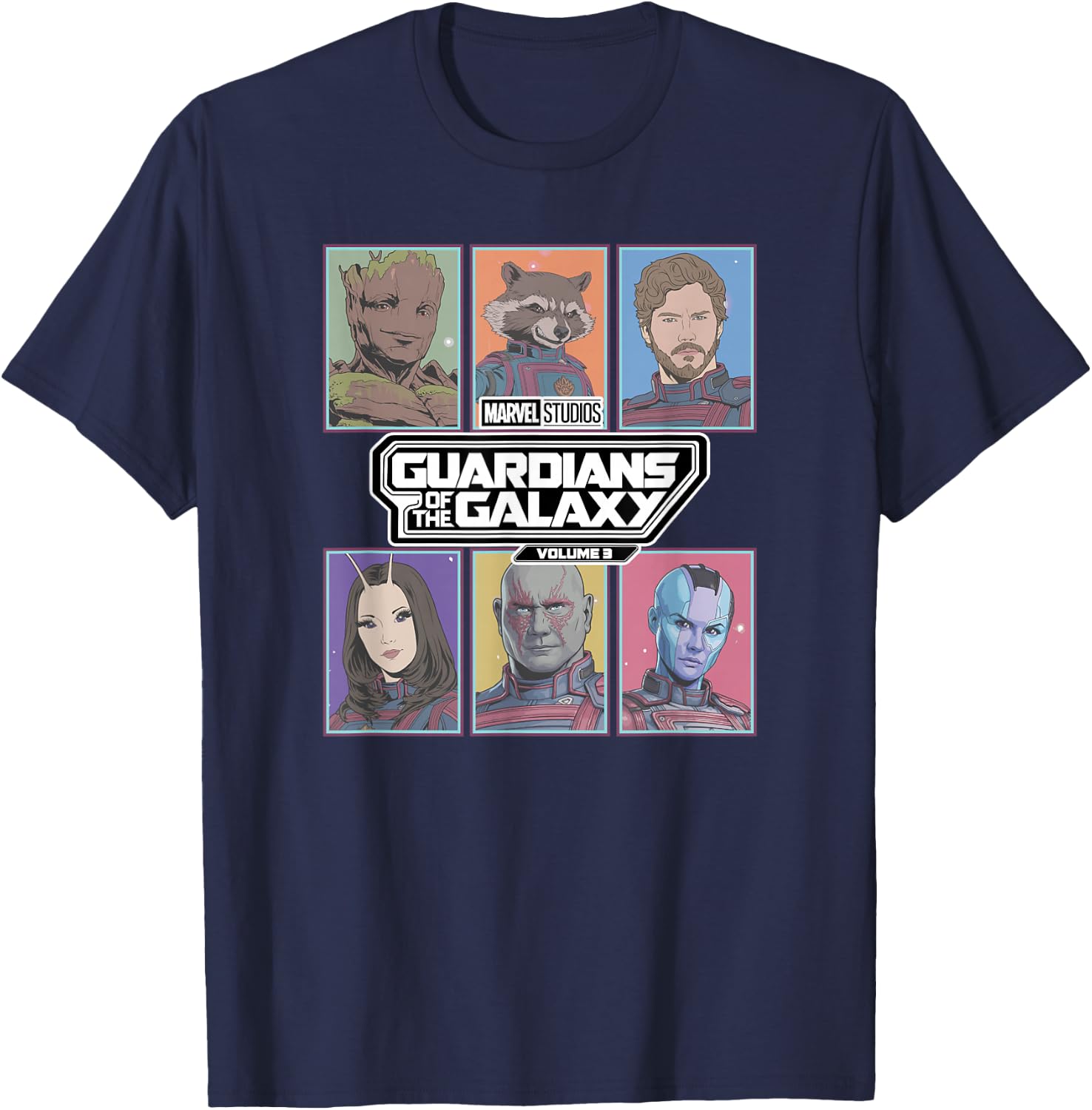 Marvel Guardians of The Galaxy Vol. 3 Retro Trading Cards T-Shirt - T-Shirt | Navy