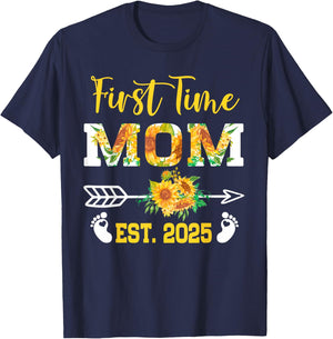 First Time Mom Est 2025 Sunflower T-Shirt - T-Shirt | Navy