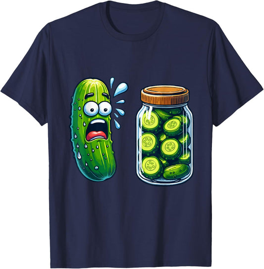 Funny Pickle Surprise Cucumber And Jar Of Pickles Boys Kids T-Shirt - T-Shirt | Navy