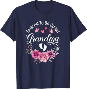 Blessed To Be Called Grandma Women Floral Decor Grandma T-Shirt - T-Shirt | Navy