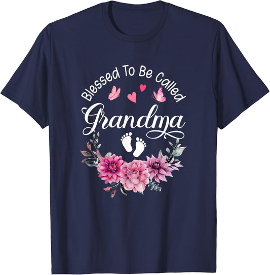 Blessed To Be Called Grandma Women Floral Decor Grandma T-Shirt - T-Shirt | Navy