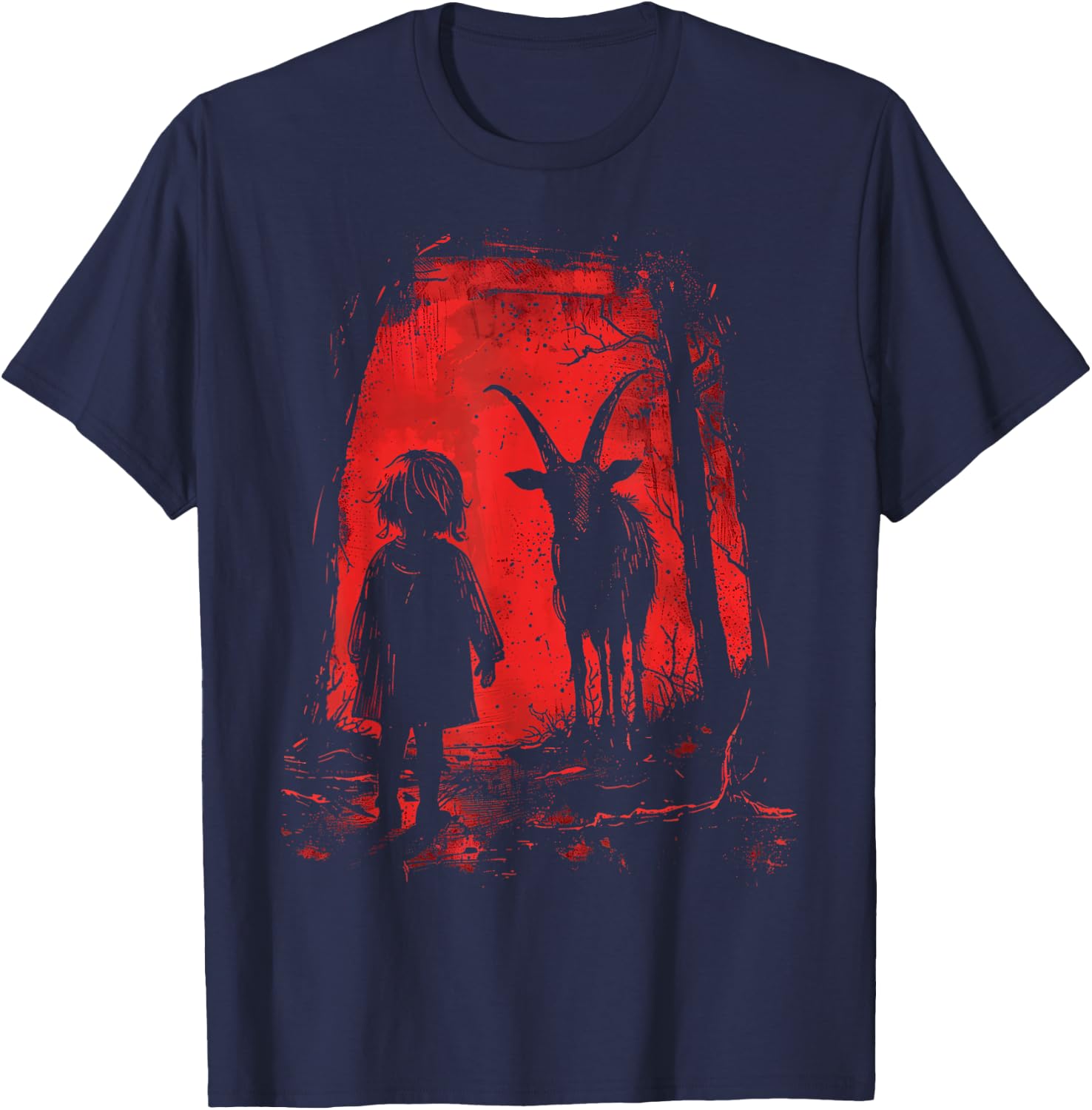 Black Demonic Goat Woods Forest Goth Alternative Alt T-Shirt - T-Shirt | Navy